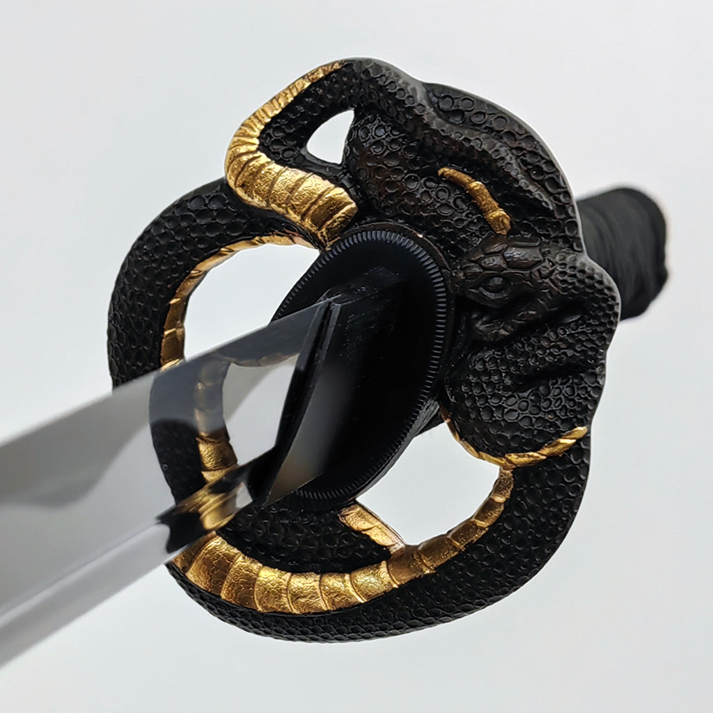 a custom katana with a black tsuka