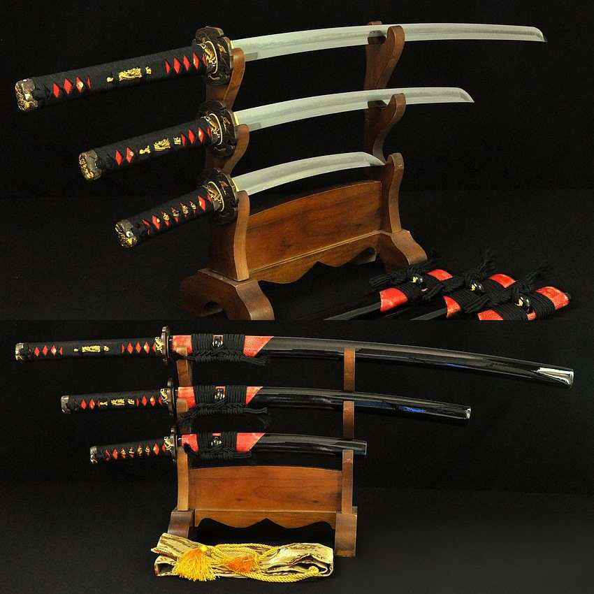 1095 High Carbon Steel Clay Tempered Samurai Sword Daisho Set Katana, Wakizashi & Tanto