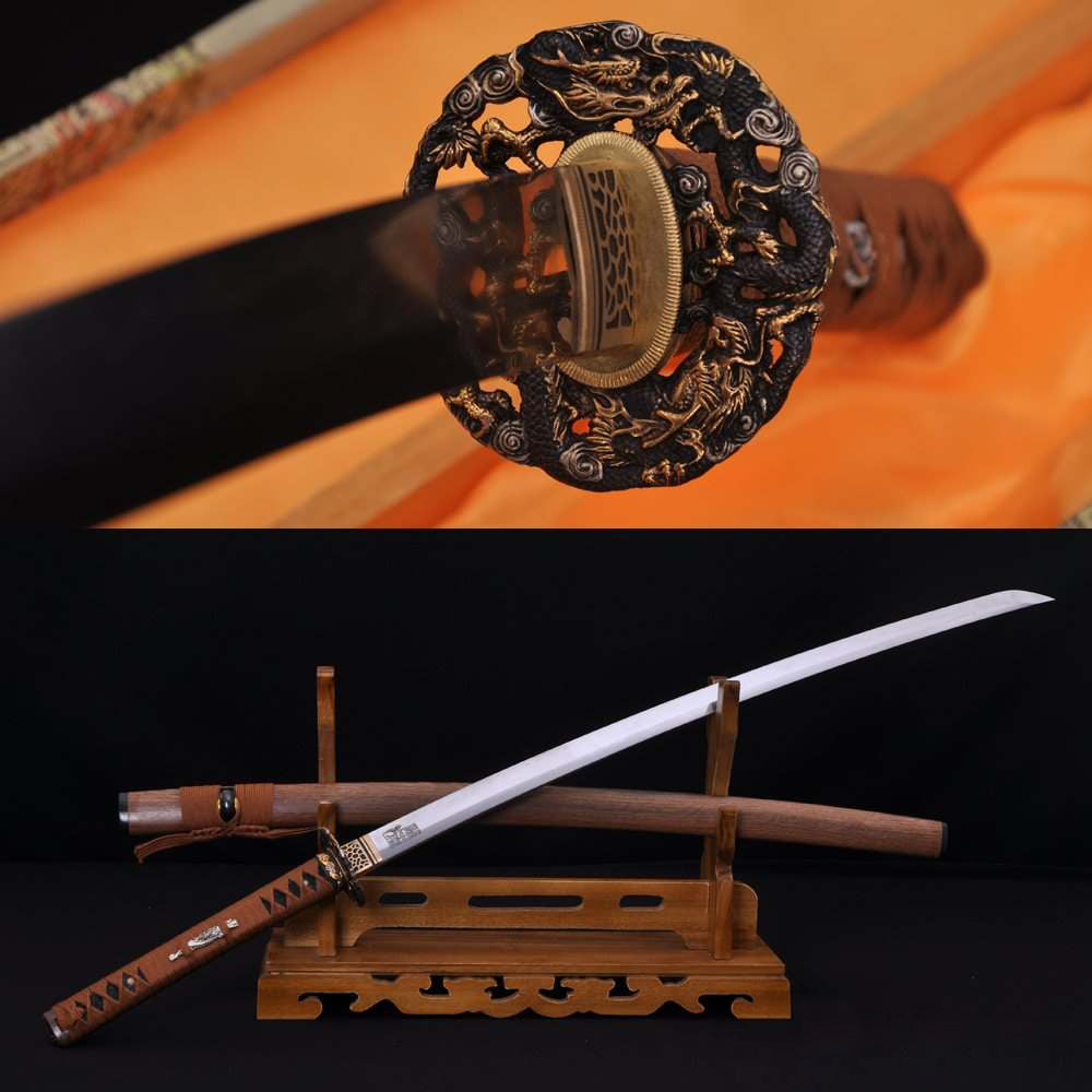 Hand Forged Folded Damascus Steel Clay Tempered Samurai Dragon