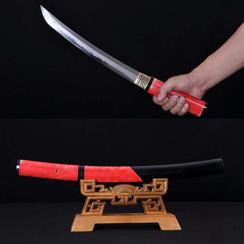 Clay Tempered T-10 High Speed Steel Rayskin Samurai Tanto Sword w