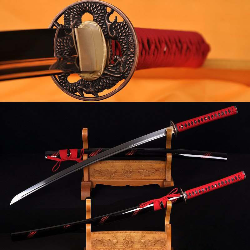 Hand Forged 1060 High Carbon Steel Blade Iaito Samurai Blood Dragon Katana Sword
