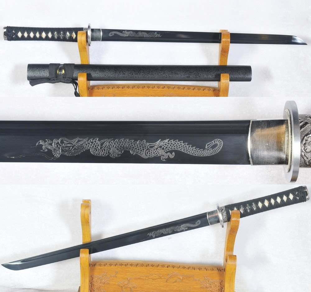 Hand Forged Ninjato Black Folded Steel Samurai Chokuto Ninja Sword