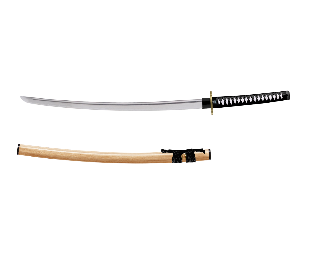 a custom katana with a black and white tsuka