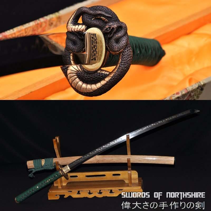 royalty klistermærke Wade Hand Forged 1095 High Carbon Steel Clay Tempered Samurai Katana Serpent  Sword