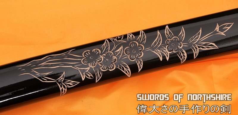Hand Forged Folded Damascus Steel Blade Cherry Blossom Carving Samurai Katana Sword