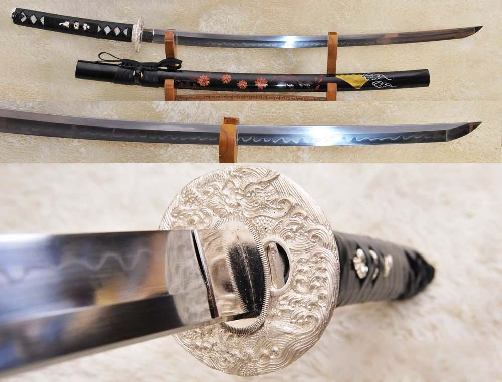 1095 High Carbon Steel Clay Tempered Silver Dragon Katana Samurai Sword