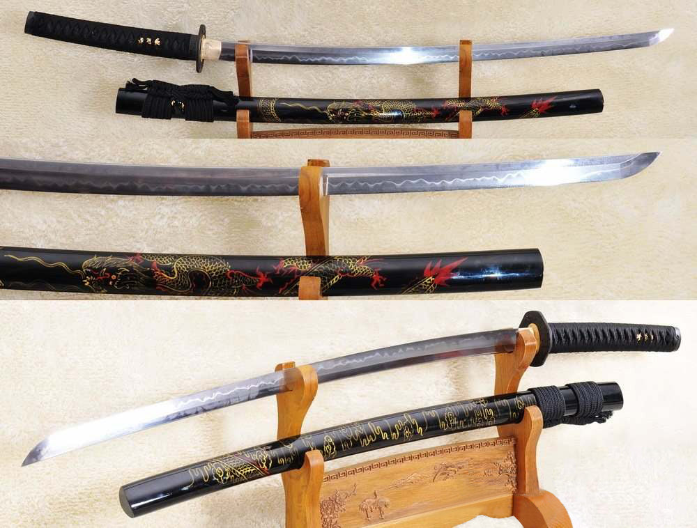 1095 High Carbon Steel Clay Tempered Dragon Samurai Katana Sword