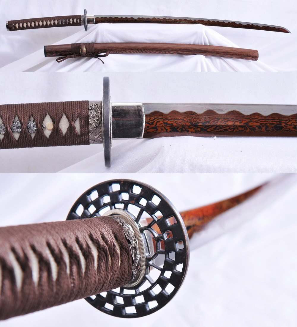 Hand Forged Red and Black Folded Steel Blade Samurai Katana Sword