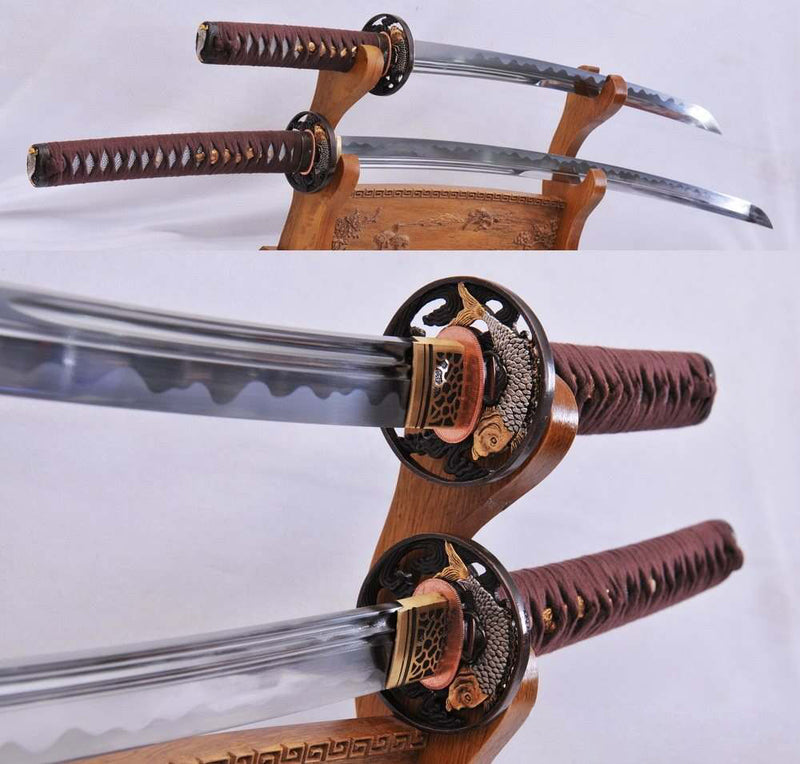 Hand Forged 1095 High Carbon Steel Unokubi Zukuri Samurai Sword Katana & Wakizashi Set