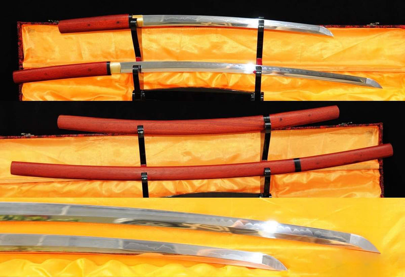 1095 High Carbon Steel Clay Tempered Katana Rosewood Shirasaya Samurai Sword Set