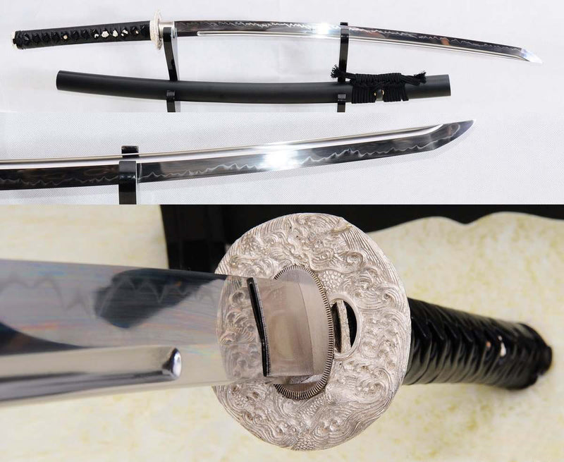 1095 High Carbon Steel Clay Tempered Silver Dragon Samurai Katana Sword