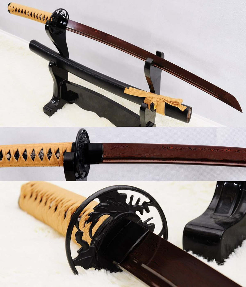 Hand Forged Red Folded Steel Custom Samurai Wakizashi Sword