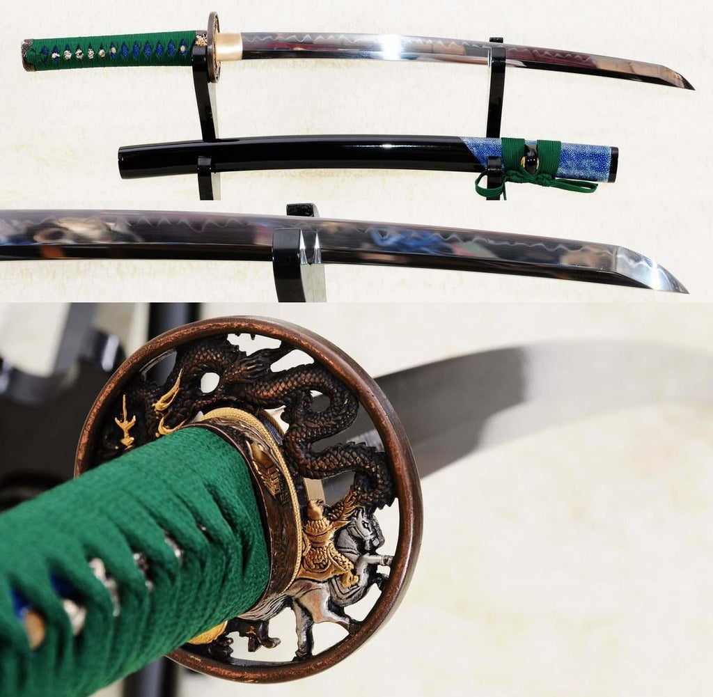 1095 High Carbon Steel Clay Tempered Wakizashi with Rayskin Wrapped Saya