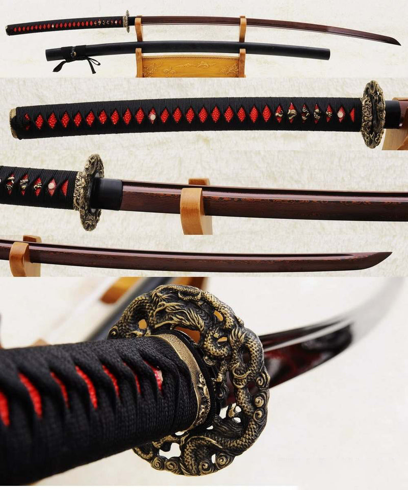 Blood Dragon Nodachi Hand Forged Red and Black Folded Steel Samurai Dragon Odachi Sword