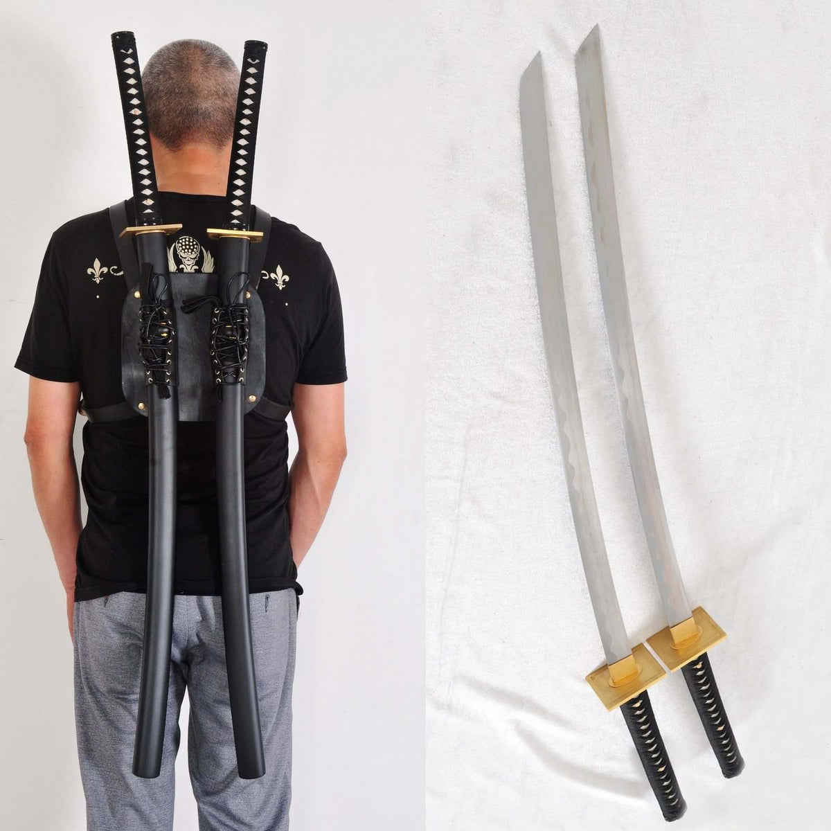 Hand Forged Folded Steel Blade Functional Deadpool Samurai Katana Sword Set w/ Backstrap