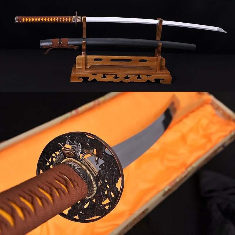 Hand Forged Folded Damascus Steel Blade Samurai Sword Crane Katana