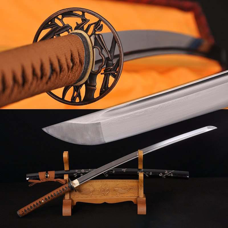 Hand Forged Folded Damascus Steel Blade Bamboo Samurai Katana Sword