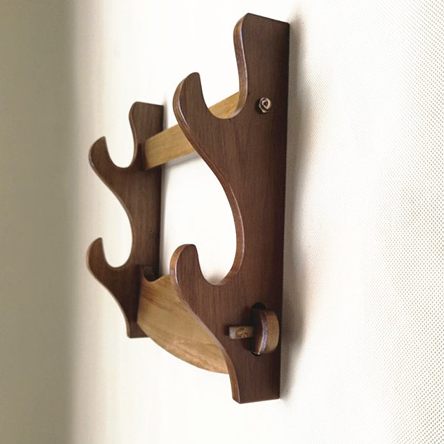 2 Layer Wall Hanging Natural Wood Sword Display Stand