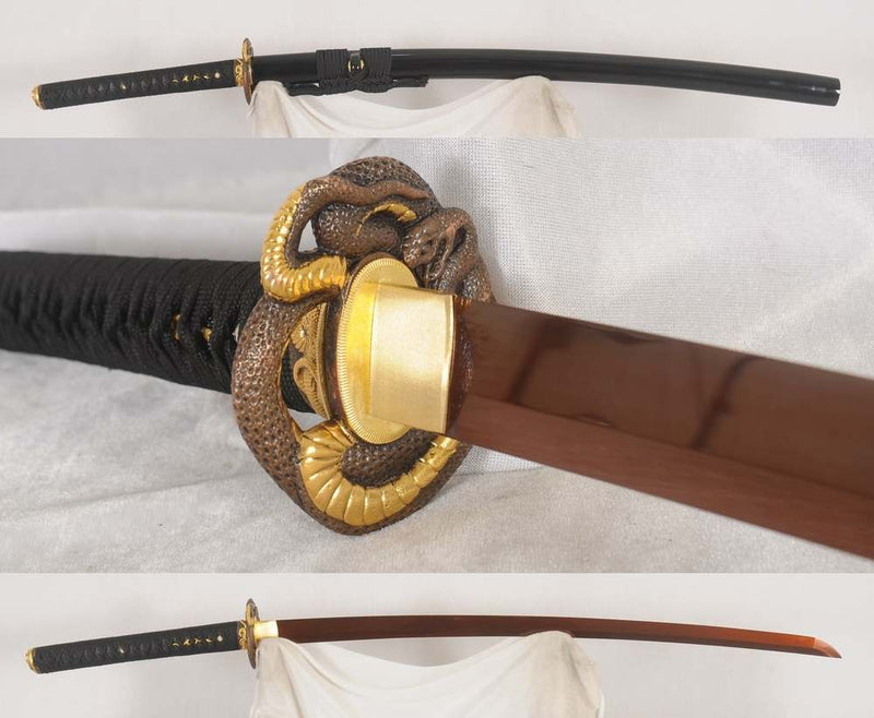 a custom katana with a brown blade