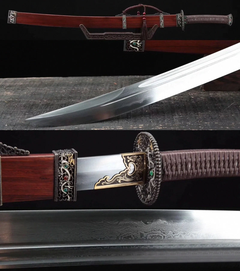 Ming Dynasty Dragon Dao Hand Forged Clay Tempered & Folded Damascus Steel Blade Chinese Sword