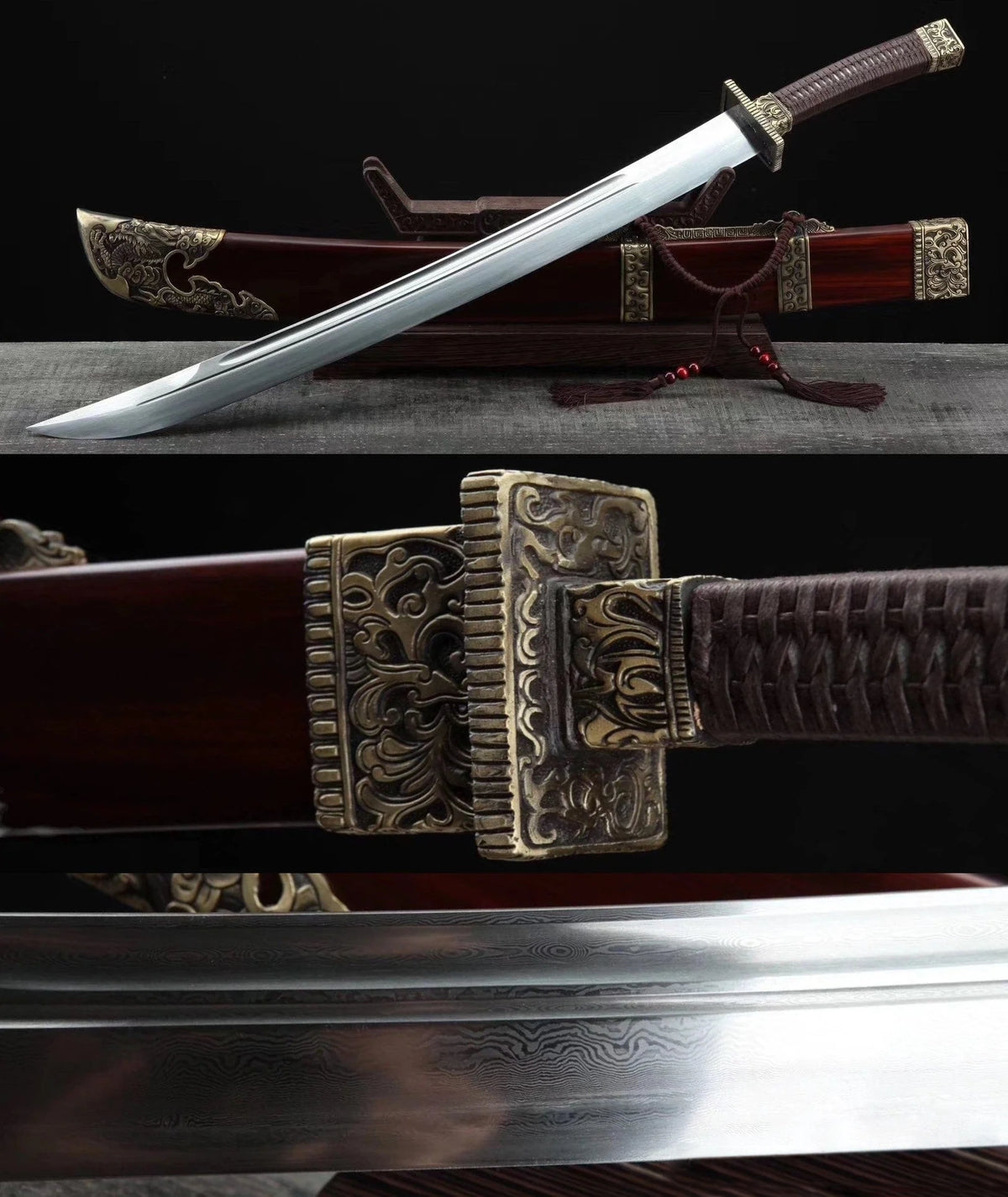 Ming Dynasty Dragon Dao Handmade Folded Damascus Steel Beautiful Hada Blade Chinese Sword