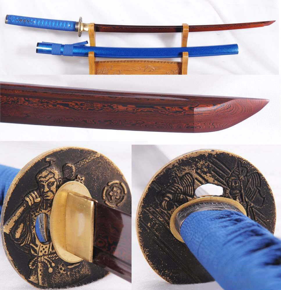 Hand Forged Red Folded Steel Blade Samurai Dragon Blue Warrior Katana Sword