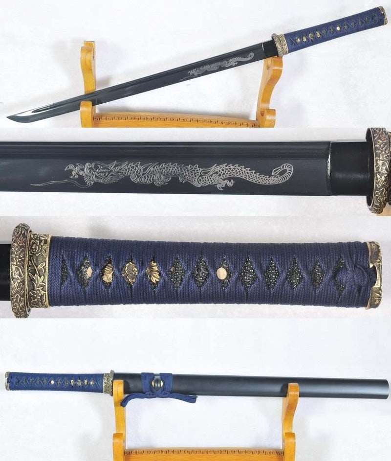 Hand Forged Ninjato Black Folded Steel Blade Samurai Ninja Sword