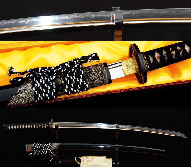 1095 High Carbon Steel Clay Tempered Katana with Rayskin Wrapped Saya