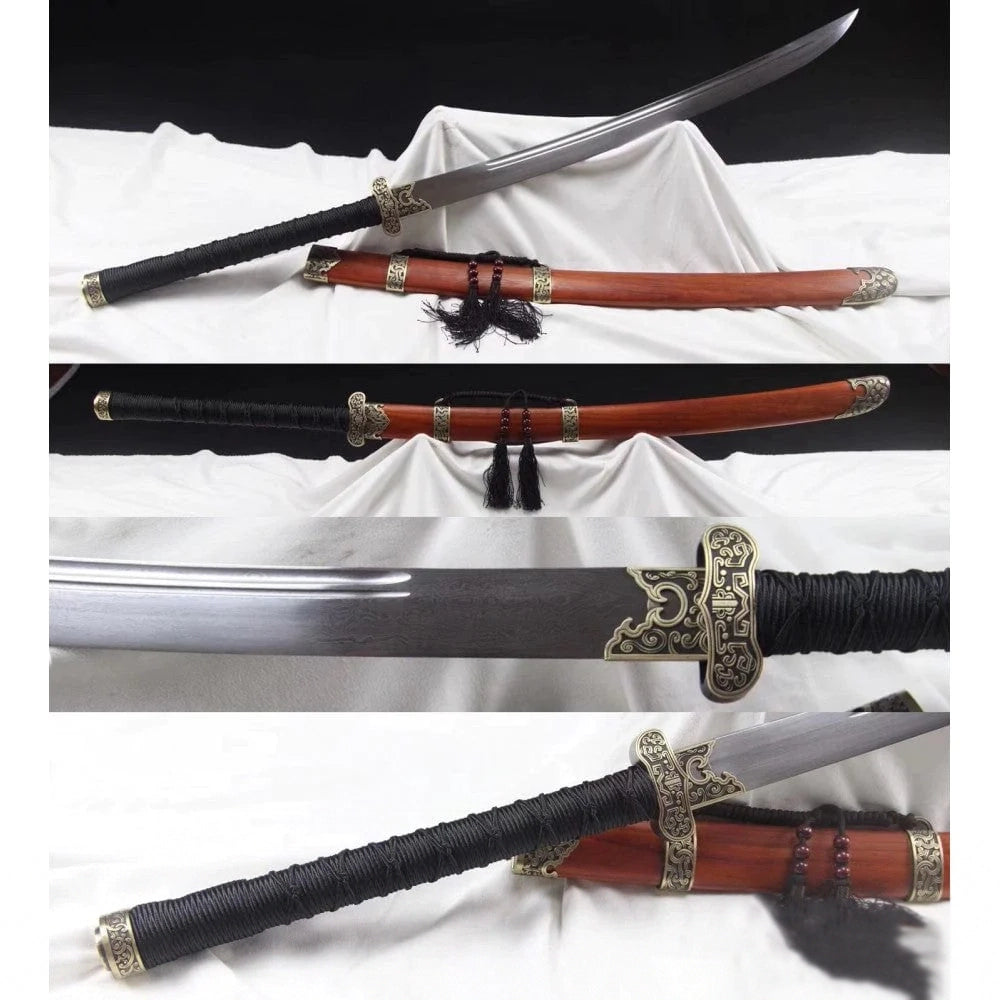 Chinese Dadao Broadsword War Saber Rosewood Sword Hand Forged Folded Damascus Steel Blade