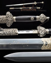 Silver Plated Flora Damascus Steel Blade Jian Kung Fu Chinese Martial Arts Wushu Tai Chi Sword