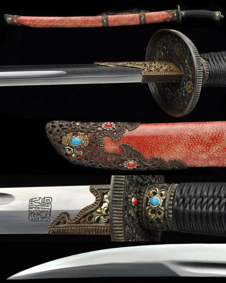 Seven Saints Chinese Sword Folded Steel Blade Full Rayskin Wrap
