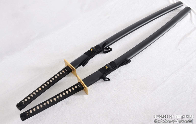 Hand Forged Folded Steel Blade Functional Deadpool Samurai Katana Sword Set w/ Backstrap