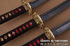 Hand Forged 1060 Steel Black Blade Katana, Wakizashi, and Tanto Samurai Daisho Sword Set