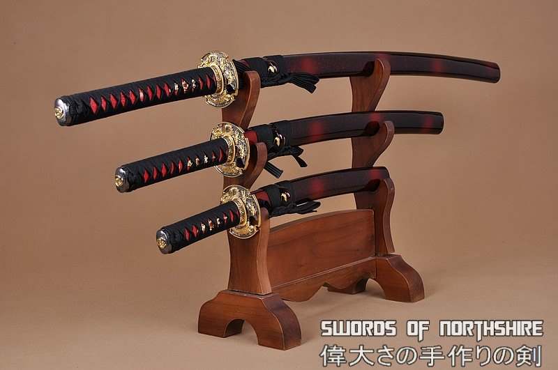 Hand Forged 1060 Steel Black Blade Katana, Wakizashi, and Tanto