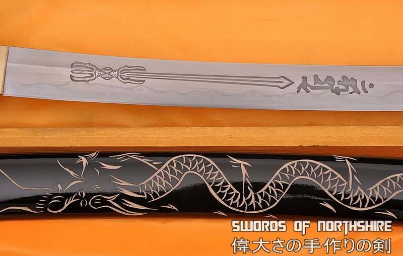 Hand Forged Folded Damascus Steel Clay Tempered Samurai Katana Dragon Sword