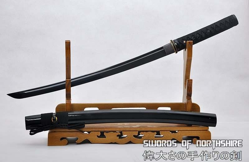 Hand Forged 1060 High Carbon Black Steel Blade Full Tang Tactical Samurai Wakizashi Sword