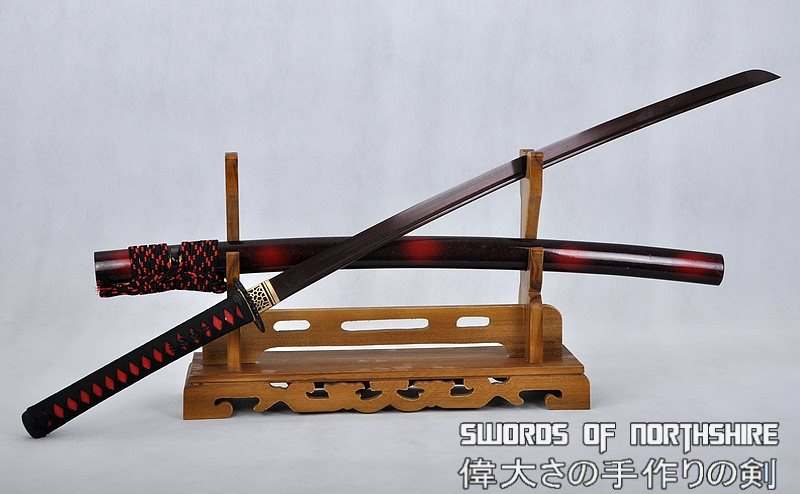 Hand Forged Black and Red Folded Damascus Steel Samurai Katana Sword