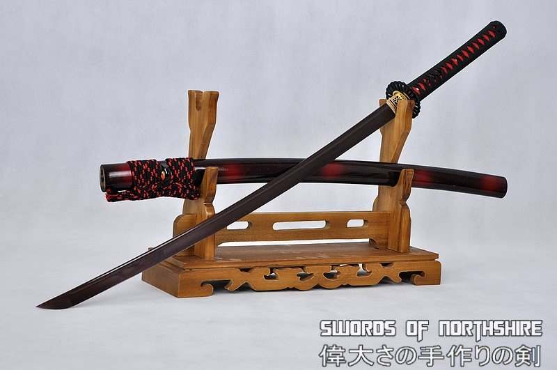 Hand Forged Black and Red Folded Damascus Steel Samurai Katana Sword