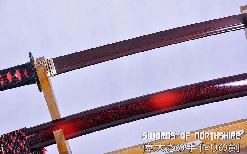 Hand Forged Black and Red Folded Damascus Steel Samurai Katana Sword