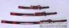 Hand Forged Black and Red Folded Steel Samurai Sword Set Katana Wakizashi & Tanto