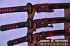 Hand Forged Black and Red Folded Steel Samurai Sword Set Katana Wakizashi & Tanto