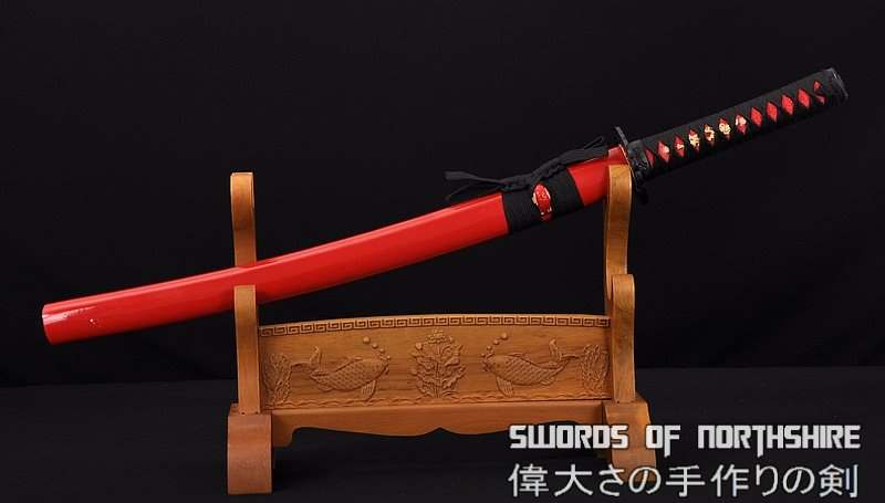 Hand Forged Black and Red Folded Damascus Steel Samurai Crane Wakizashi Sword