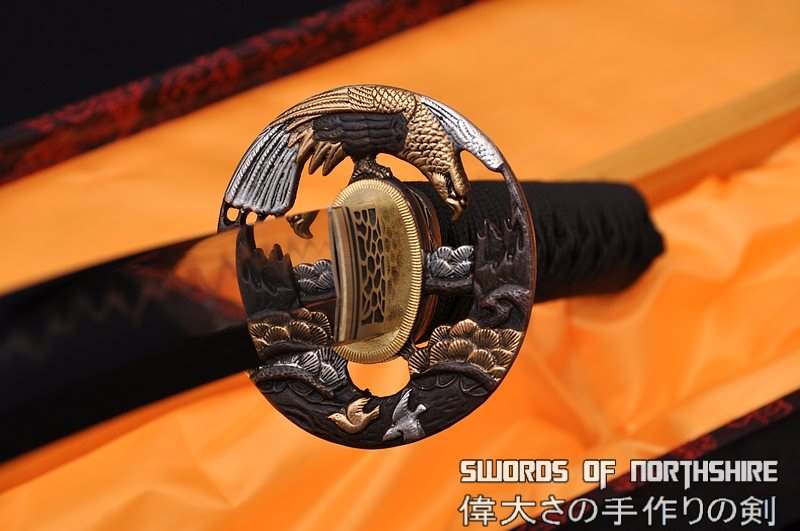 Hand Forged Folded Damascus Steel Clay Tempered Samurai Katana Eagle Sword
