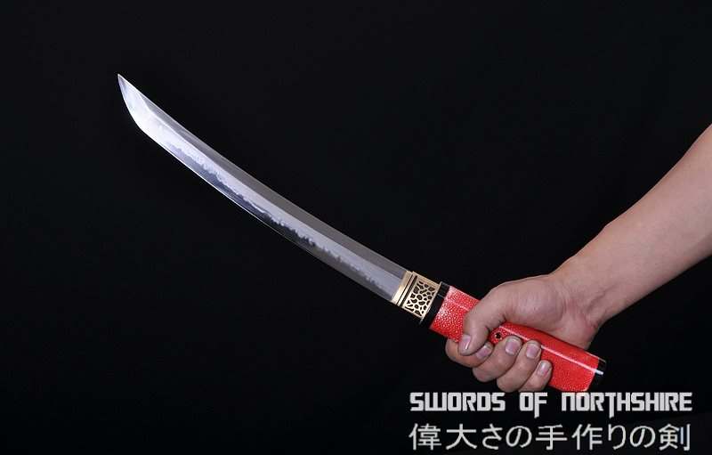 Clay Tempered T-10 High Speed Steel Rayskin Samurai Tanto Sword w/ Hazuya Polish