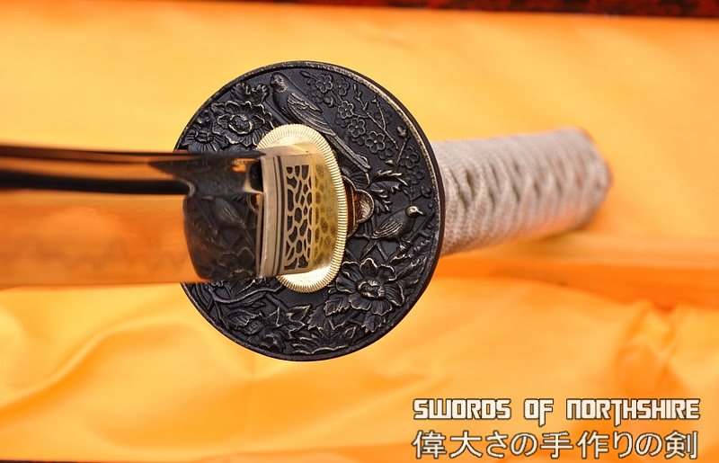 Hand Forged Folded Damascus Steel Clay Tempered Blade Floral Samurai Katana Sword