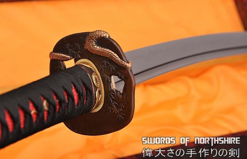Hand Forged Folded Damascus Steel Clay Tempered Snake & Monkey Samurai Katana Sword
