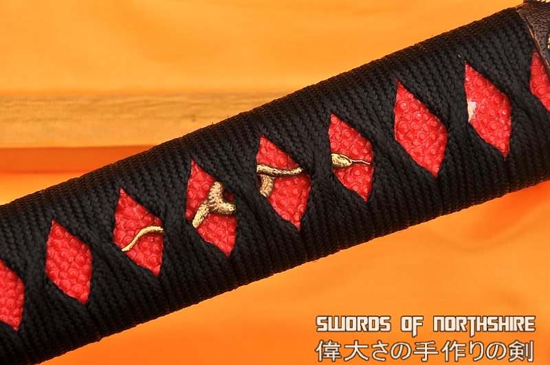 Hand Forged Folded Damascus Steel Clay Tempered Snake & Monkey Samurai Katana Sword