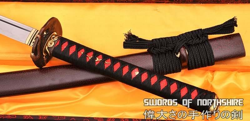 Hand Forged Folded Damascus Steel Clay Tempered Snake & Monkey Samurai Katana Sword