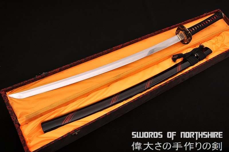 Hand Forged Folded Damascus Steel Clay Tempered Blood Dragon Samurai Katana Sword