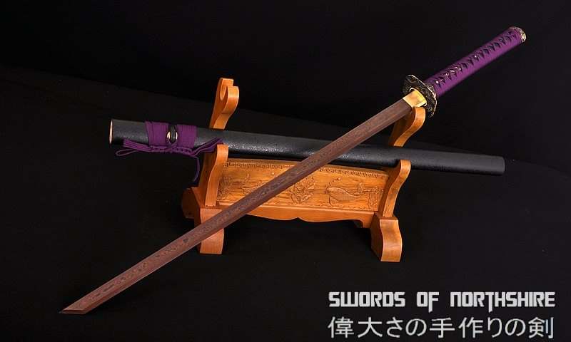 Hand Forged Black and Red Folded Damascus Steel Kiriha-Zukuri Samurai Ninja Sword